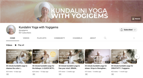 A screenshot of Kundalini yoga YouTube Classes with Yogigems